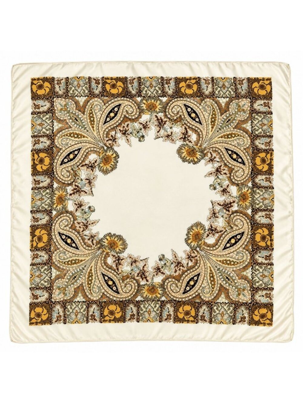 Cream Paisley Wild Rag Scarf Western Cowgirl Satin Scarf 35x35 Boutique Rodeo